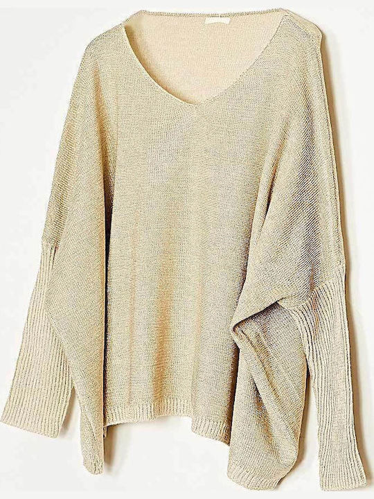 Damen Pullover mit V-Ausschnitt Gold