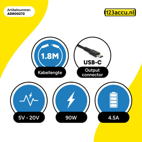 WS Xtreme Power USB-C Universal Φορτιστής Laptop 90W 20V 4.5A