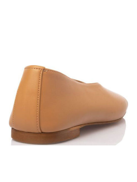 Leather Women's Ballerina Shoes in Tabac Brown Colour