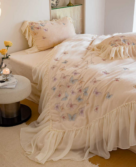 Milk Velvet Duvet Cover Set Double 220x240cm 2 Pillowcases & 1 Bed Sheet Butterfly