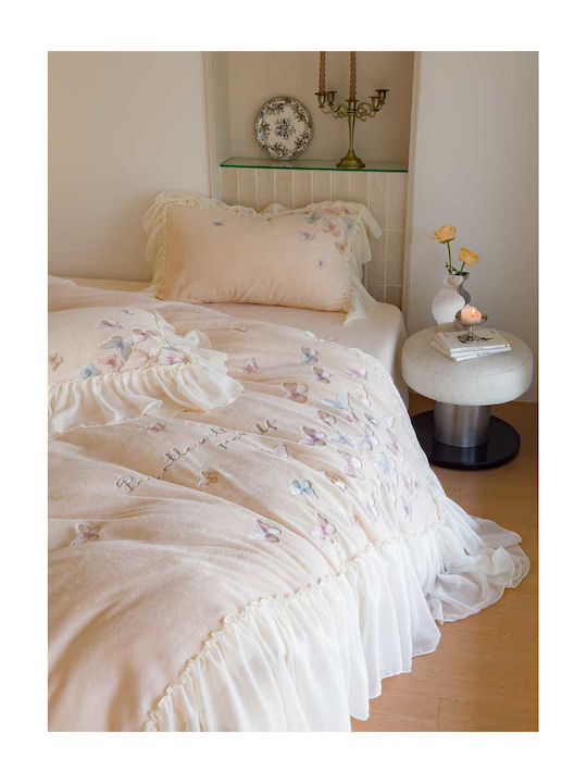 Σετ Παπλωματοθήκη Milk Velvet Υπέρδιπλη 220x240cm 2 Μαξιλαροθήκες & 1 Σεντόνι Butterfly