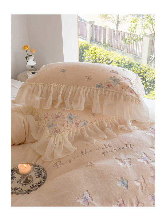 Σετ Παπλωματοθήκη Milk Velvet Υπέρδιπλη 220x240cm 2 Μαξιλαροθήκες & 1 Σεντόνι Butterfly