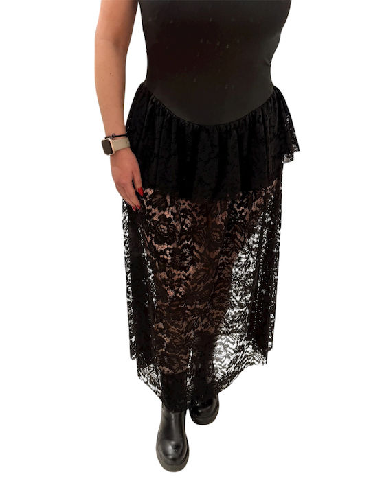 Sommer Midi Abendkleid mit Spitze Schwarz