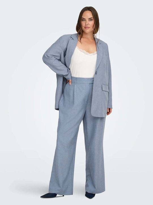 Damen Hochbund Stoff Hose in Gerader Bein Stil Blau