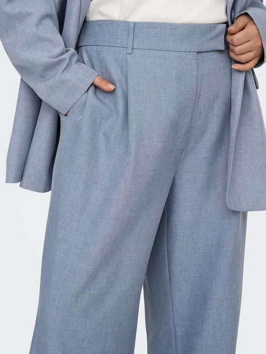 Damen Hochbund Stoff Hose in Gerader Bein Stil Blau