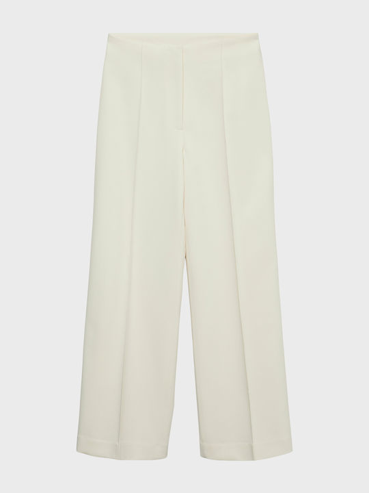 Women's High Rise Fabric Trousers in Straight Leg Off White