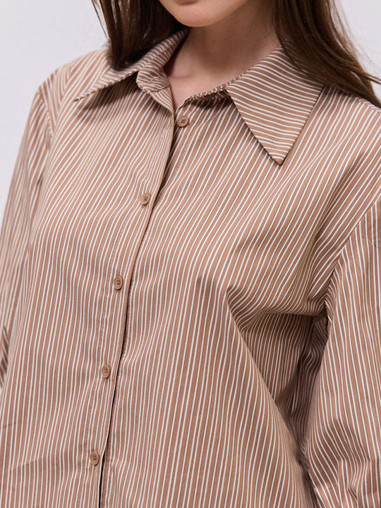 Long Sleeve Women's Shirt Brown Striped