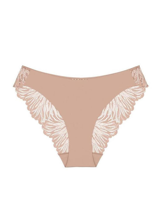 Micro Tai Damen-Slip Nahtlos Mit Spitze Beige