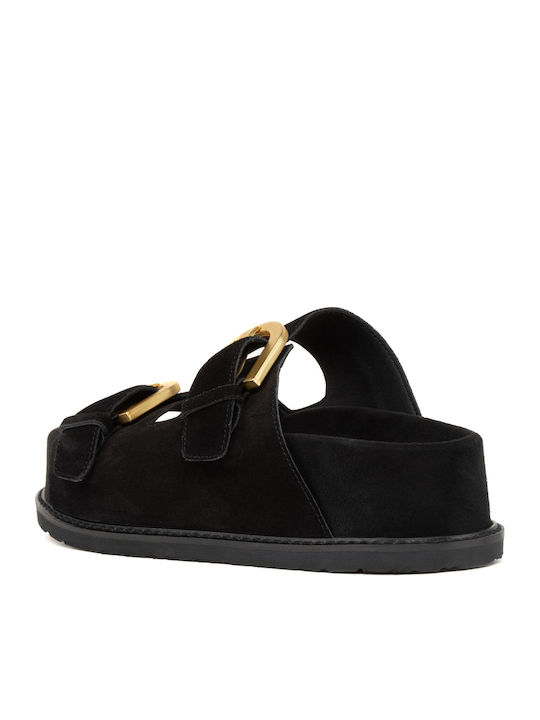 Leather Women's Flat Sandals Black