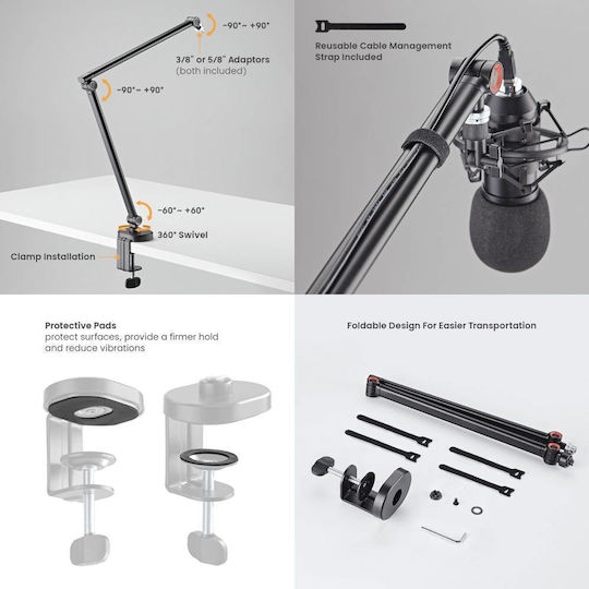 Lumi Slim Microphone Boom Arm Full Motion Desktop Table Mic Holder Stand Arm Clamp Mount Content Creator