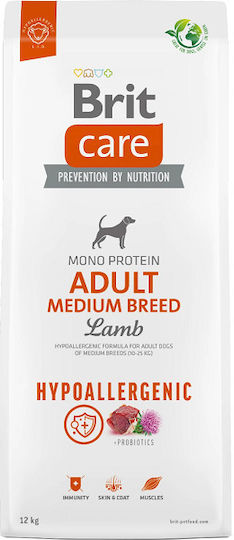 Brit Care Adult Medium Breed Hypoallergenic 12kg Ξηρά Τροφή χωρίς Γλουτένη για Ενήλικους Σκύλους Μεσαίων Φυλών με Αρνί