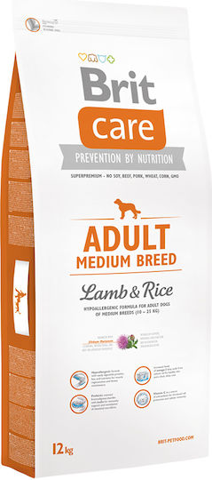 Brit Care Adult Medium Breed Hypoallergenic 12kg Ξηρά Τροφή χωρίς Γλουτένη για Ενήλικους Σκύλους Μεσαίων Φυλών με Αρνί