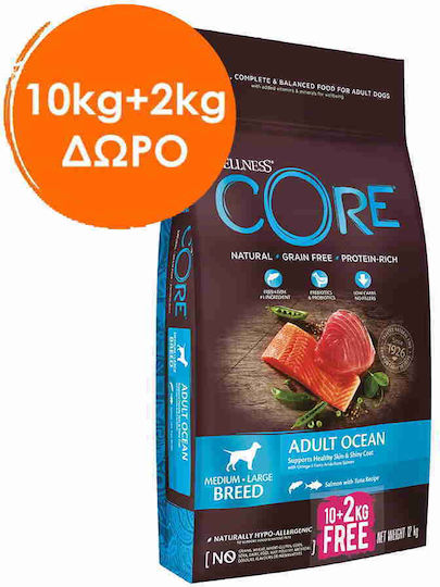 Wellness Core 10kg Ξηρά Τροφή για Ενήλικους Σκύλους με Σολομό, Πουλερικά, Κρέας, Τόνο και Λαχανικά