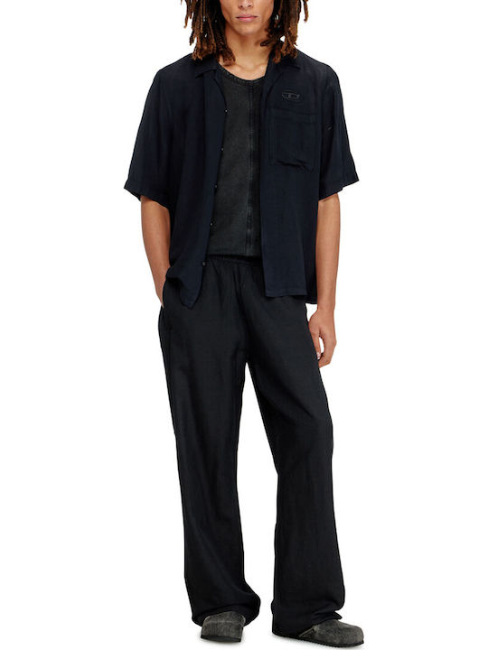 Short Sleeve Linen Shirt Regular Fit Black