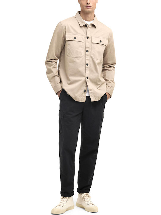 Μακρυμάνικo Βαμβακερό Overshirt σε Κανονική Γραμμή Μπεζ