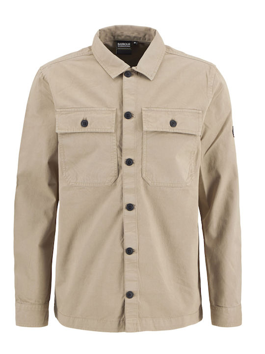 Μακρυμάνικo Βαμβακερό Overshirt σε Κανονική Γραμμή Μπεζ