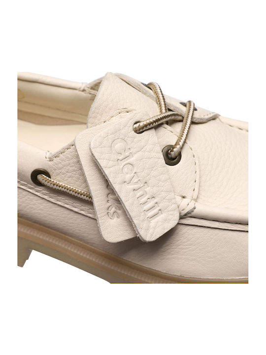 Leather Women's Boat Shoes in Beige Colour
