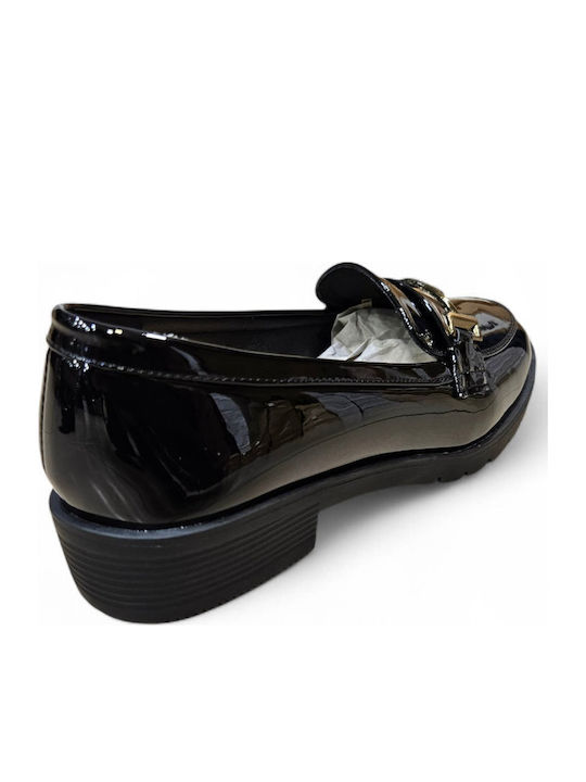Patent Leather Women's Loafers in Black Colour