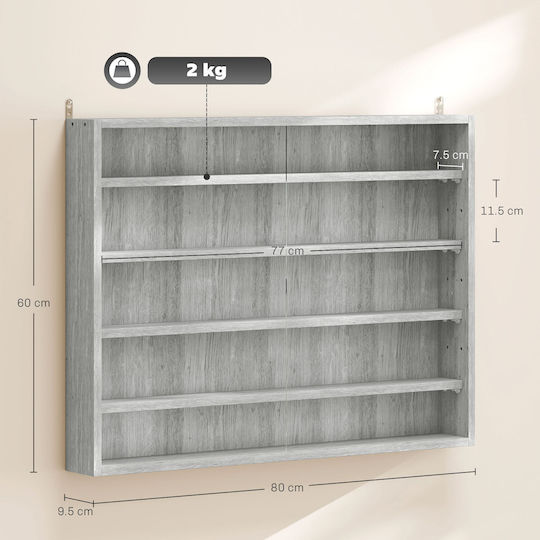 Grey Wall Shelf 80x9.5x60cm