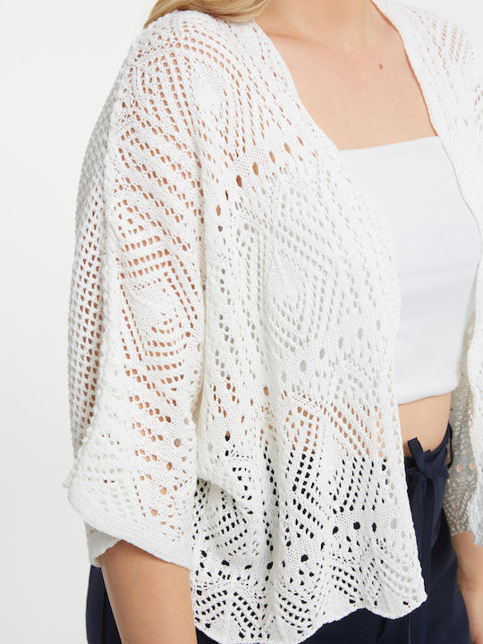 Short Women's Knitted Cardigan In White Colour