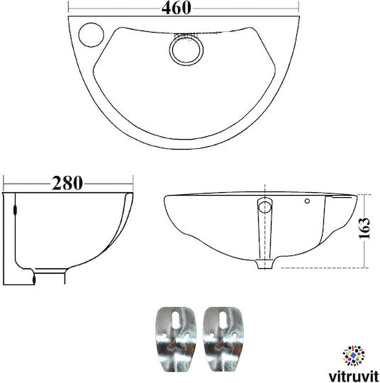 Vitruvit Wall Mounted Wall-Mounted / Vessel Porcelain Bathroom Sink 46x28cm White