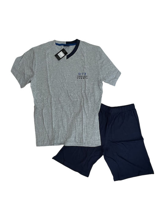 Enrico Coveri Sommerliche Herrenpyjama Hemd Grau