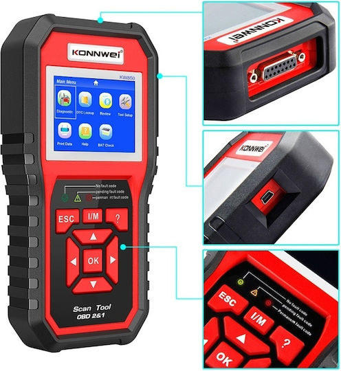 Konnwei Instrument de diagnosticare auto Digital OBD 2 cu Cablu Compatibil cu Android