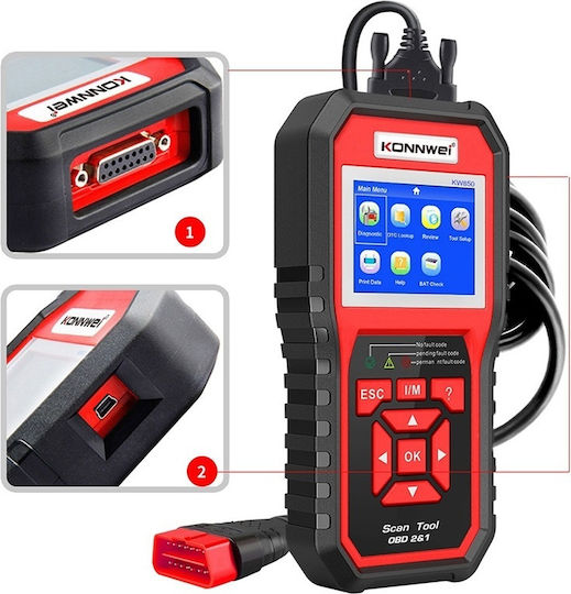 Konnwei Instrument de diagnosticare auto Digital OBD 2 cu Cablu Compatibil cu Android