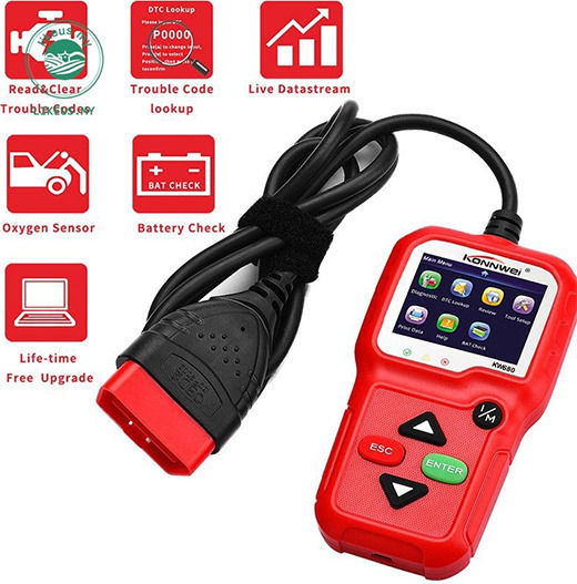 Konnwei Диагностичен инструмент за автомобили Дигитален OBD 2 с Кабел