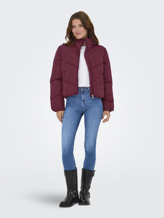 Kurz Damen Puffer Jacke für Winter Burgundy