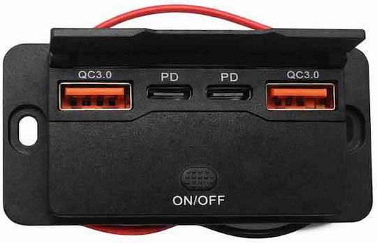 Car Charger Fast Charging with Ports 4xUSB-A 1xType-C with Embedded Cable