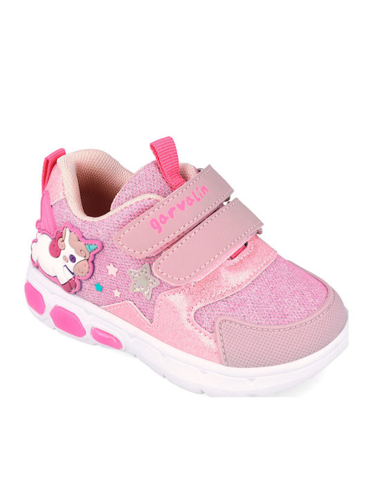 Kids Sneakers Anatomic with Hoop & Loop Closure & Lights Pink