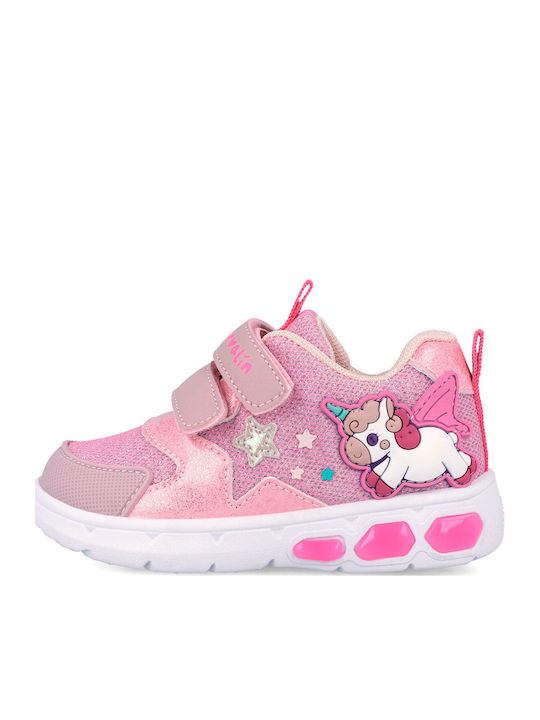 Kids Sneakers Anatomic with Hoop & Loop Closure & Lights Pink