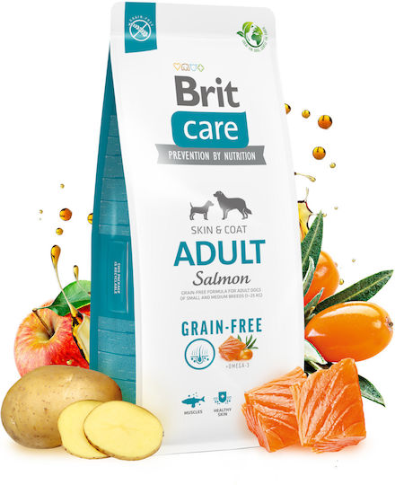 Brit Care Skin & Coat Adult 12kg Dry Food Grain-Free & Gluten-Free for Adult Dogs with Salmon