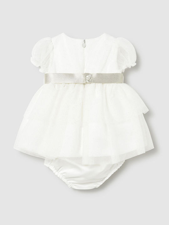 Girls Short Sleeve Tulle Dress Cream