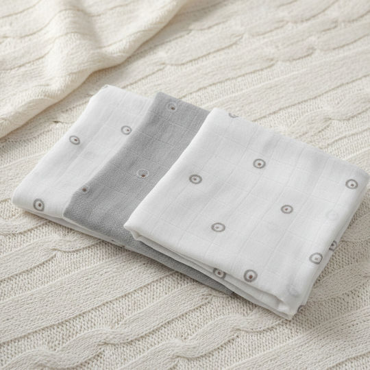 Gamberritos Kids Circles Păturici Swaddle Din Muselină Gri 80x80cm 3 Bucăți