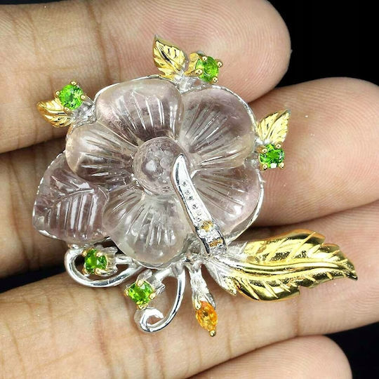 925 Silver Brooch Amethyst Diopside Sapphires