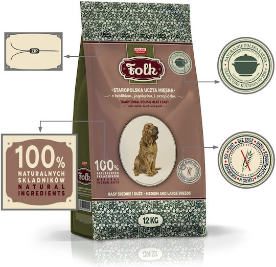 Dog Food 12kg Hrană Uscată fără Cereale pentru Câini Adulţi de Rase Medii & Mari cu Carne, Iepure, Urechiat, Miel și Prepeliță