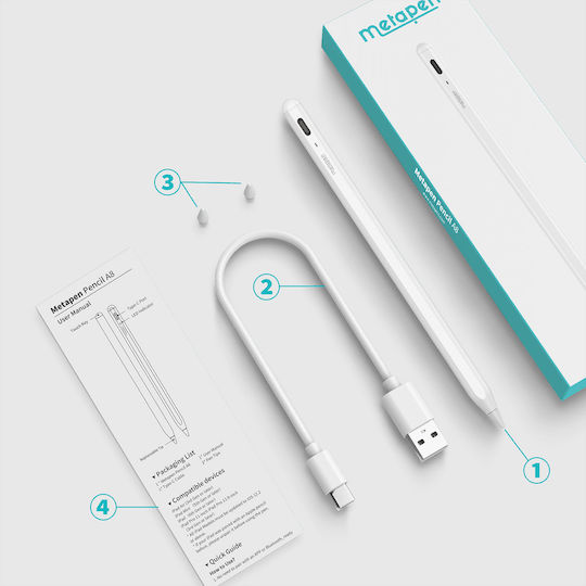 Metapen A8 Digital Touch Pen mit Palm Rejection für iPad in Weiß Farbe