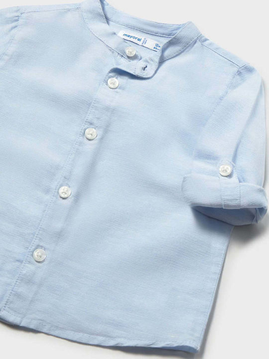 Kids One Color Short-Sleeved Linen Shirt Light Blue