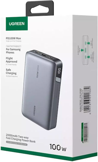 Ugreen PB720 Power Bank 20000mAh 100W με Θύρα USB-A και 2 Θύρες USB-C Power Delivery / Quick Charge 2.0 / Quick Charge 3.0 Γκρι
