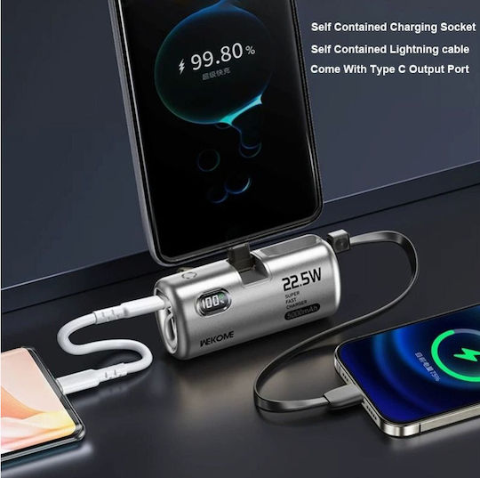 WK WP-19 Power Bank 5000mAh 22.5W με 2 Θύρες USB-C Μπεζ