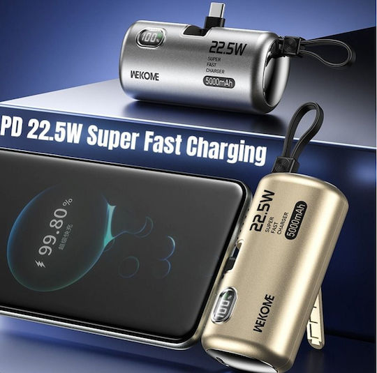 WK WP-19 Power Bank 5000mAh 22.5W με 2 Θύρες USB-C Μπεζ