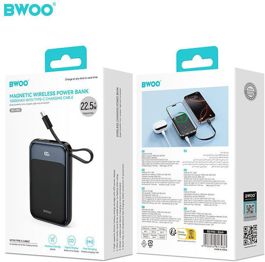 BWOO P80 Power Bank 10000mAh 20W with USB-C Port Power Delivery Black