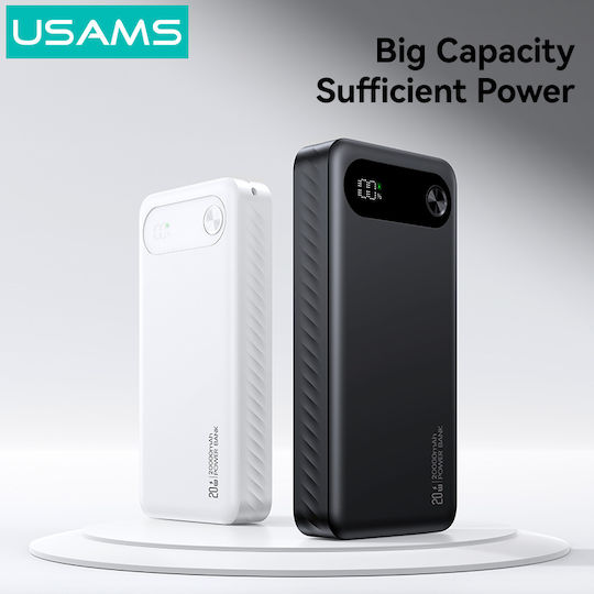 Usams PB80 Power Bank 20000mAh 20W with 2 USB-A Output Ports and USB-C Power Delivery Black