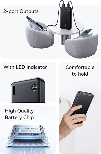 Usams PB83 Power Bank 10000mAh with 2 USB-A Ports and USB-C Port Power Delivery / Quick Charge 3.0 White