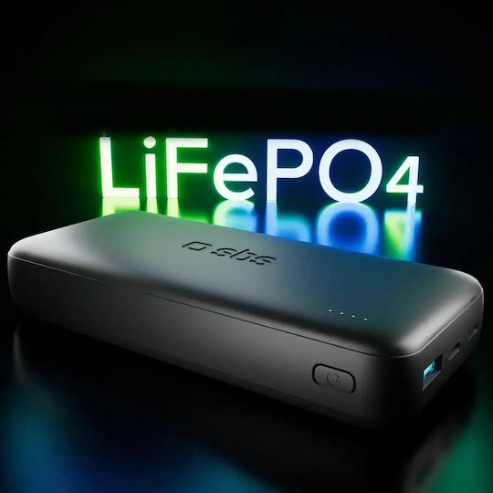 SBS Power Bank 20000mAh 10W με Θύρα USB-A και 2 Θύρες USB-C Μαύρο