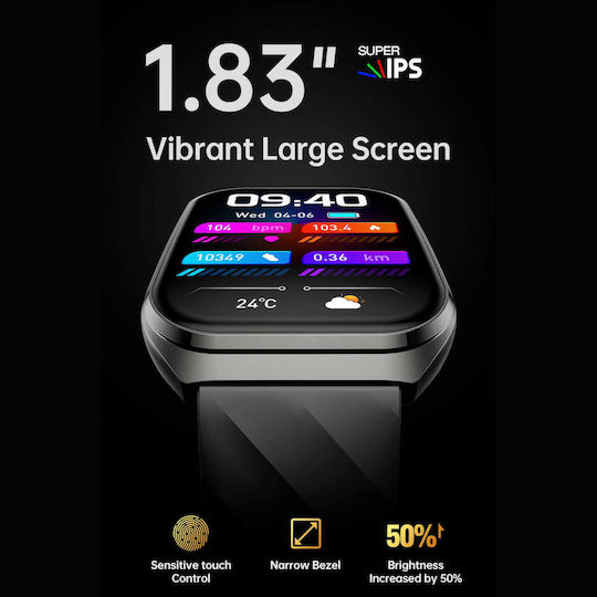 Microwear MT66 Smartwatch with Heart Rate Monitor Black