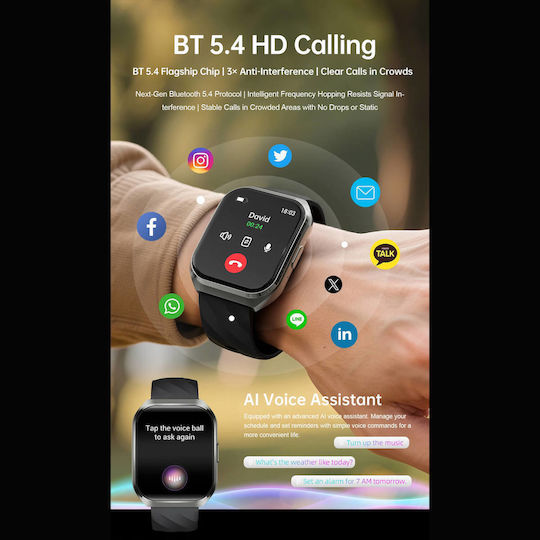 Microwear MT66 Smartwatch with Heart Rate Monitor Black