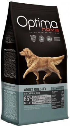 Optimanova Adult Obesity 12кг Суха Храна Диетичен, без Зърнени храни за Възрастни Кучета с Пилешко и Ориз